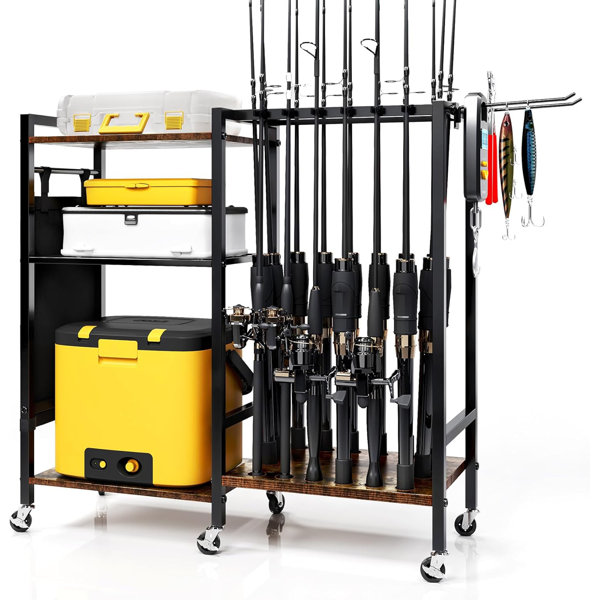 17 Stories 16Rod Fishing Rod Holder For Garage, Fishing Pole Rack Cart